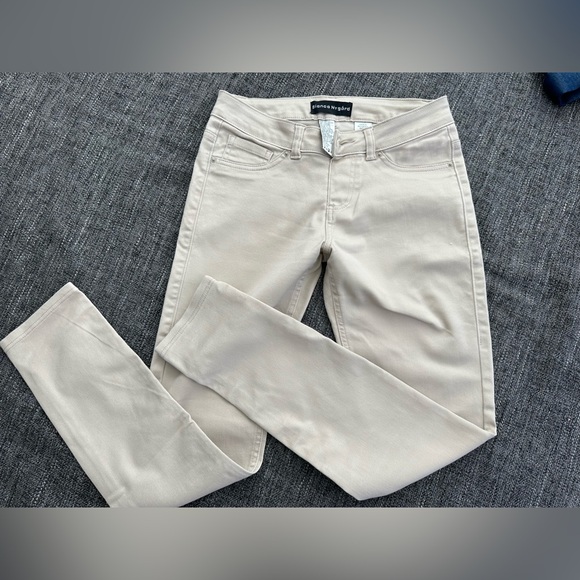 Beige Long Slim-Fit Stretch Pants - Picture 2 of 4